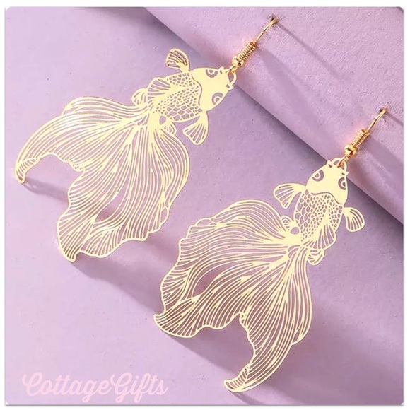 Koi Fish Shaped Goldtone Earrings - Picture 3 of 6